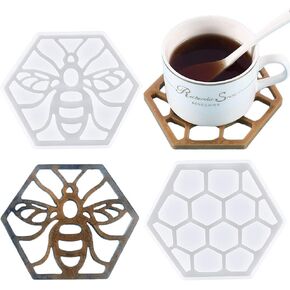 Set of 2 Silicone Coaster Molds Bee Mold and Honeycomb Mold Silicone Coffee Drink Coaster Molds for Epoxy Resin Casting in Kuwait