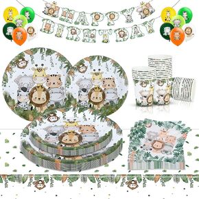 Safari Baby Shower Decorations Boy Plates Napkins and Tablecloth Set Serves 24,Jungle Animal Theme Birthday Party Supplies in Kuwait