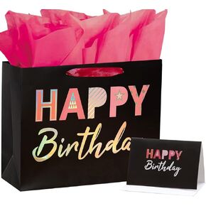 13" Black Gift Bag with Tissue Paper for Girls Birthday Party Bag in Kuwait