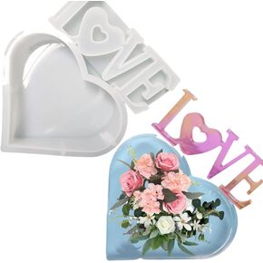 2 PCS Large Resin Mold, Epoxy Resin Molds Silicone, Heart+Love Resin Molds for Flowers Preservation in Kuwait