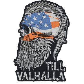nuttui Till Valhalla American Flag Viking Skull Large Embroidered Motorcycle Jacket & Biker in Kuwait