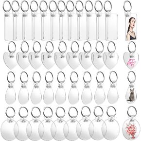 120 قطعة من فراغات سلسلة المفاتيح الأكريليك، 4 أشكال من سلاسل المفاتيح الفارغة الشفافة لمجموعة الفينيل، فراغات سلسلة مفاتيح مطبوعة على الوجهين، لوازم سلسلة مفاتيح DIY مع حلقات مفاتيح للحرف اليدوية وصنع المجوهرات in Kuwait