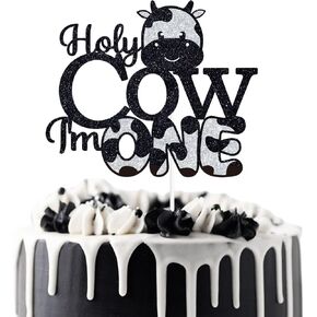 Holy Cow I'm One Cake Topper, Baby 1st Birthday Cake Decor, Cowboy Cowgirl 1st Birthday, Cow Themed First Birthday Party Decorations in Kuwait