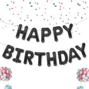 Happy Birthday Balloons Banner, 16 Inch Mylar Foil Black Balloon Letters Birthday Sign Banner, Reusable Birthday Balloons Kit Birthday Decorations For Kids Adults Birthday Party Favor Supplies