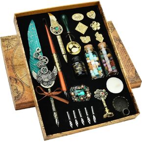 مجموعة أقلام الخط من هيثرون - مجموعة أقلام الريشة والحبر لكتابة قلم الريشة بالحبر الأسود 5 قطع قابلة للاستبدال مناقير الشمع ودبابيس فتاحة الحروف in Kuwait