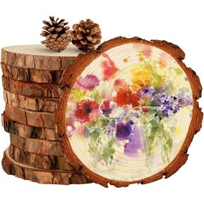 AKOLAFE 10 Pack Natural Wood Slices for Centerpieces Base Rustic Wood Slices for Crafts Large Wood Slice Ornaments Unfinished Wood Rounds Wooden Discs Circles Slab Tree Slices for Tables (6."3-6.7") in Kuwait