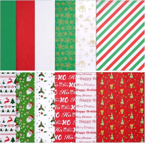 بليستيم مناديل ورقية للكريسماس، 180 ورقة تغليف للكريسماس في 12 تصميم مختلف 19.7 انش × 19.7 انش، مجموعة مناديل ورقية لتغليف الهدايا وزجاجات النبيذ والديكور والحرف اليدوية in Kuwait