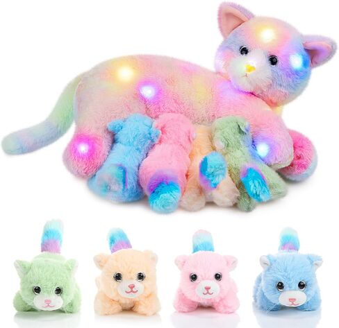 Nurturing Cat Stuffed Animal with Plush Kittens for Girls and Boys Plushy Kitty Mommy Cat with 4 Baby Cats for Birthday Party Favors Gifts (Cute Style) in Kuwait