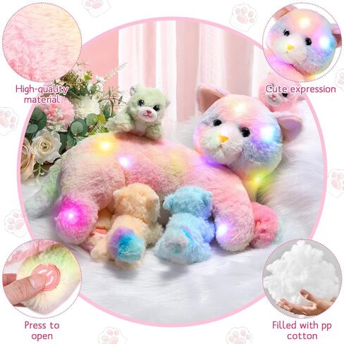 Nurturing Cat Stuffed Animal with Plush Kittens for Girls and Boys Plushy Kitty Mommy Cat with 4 Baby Cats for Birthday Party Favors Gifts (Cute Style) in Kuwait