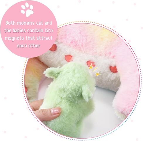 Nurturing Cat Stuffed Animal with Plush Kittens for Girls and Boys Plushy Kitty Mommy Cat with 4 Baby Cats for Birthday Party Favors Gifts (Cute Style) in Kuwait