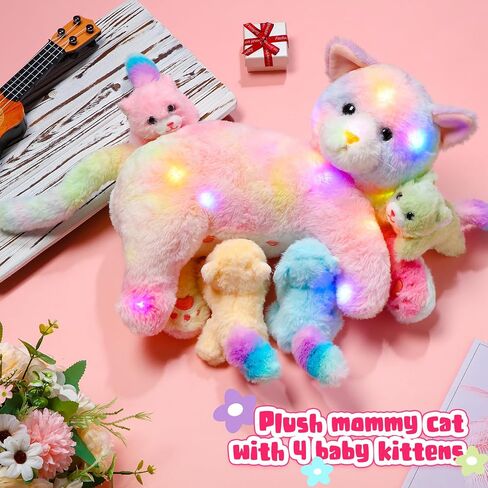 Nurturing Cat Stuffed Animal with Plush Kittens for Girls and Boys Plushy Kitty Mommy Cat with 4 Baby Cats for Birthday Party Favors Gifts (Cute Style) in Kuwait