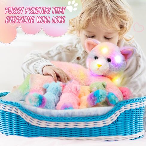 Nurturing Cat Stuffed Animal with Plush Kittens for Girls and Boys Plushy Kitty Mommy Cat with 4 Baby Cats for Birthday Party Favors Gifts (Cute Style) in Kuwait