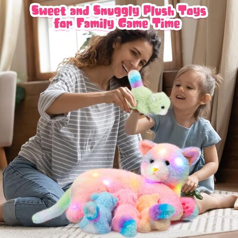 Nurturing Cat Stuffed Animal with Plush Kittens for Girls and Boys Plushy Kitty Mommy Cat with 4 Baby Cats for Birthday Party Favors Gifts (Cute Style) in Kuwait