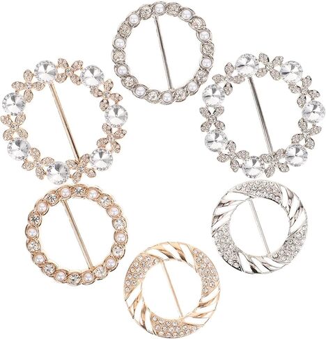 Adorainbow Gold Decor 6pcs Metal T-shirt Clips Rhinestones Clothes Corner Knotted Button Pearl Rhinestone Circle Clip Buckle Round Waist Buckle Shirt Silk Scarf for Women Girl, As Shown, 4.5x4.5cm in Kuwait
