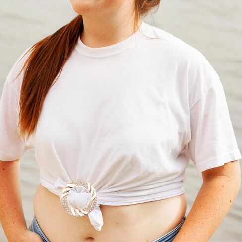 Adorainbow Gold Decor 6pcs Metal T-shirt Clips Rhinestones Clothes Corner Knotted Button Pearl Rhinestone Circle Clip Buckle Round Waist Buckle Shirt Silk Scarf for Women Girl, As Shown, 4.5x4.5cm in Kuwait