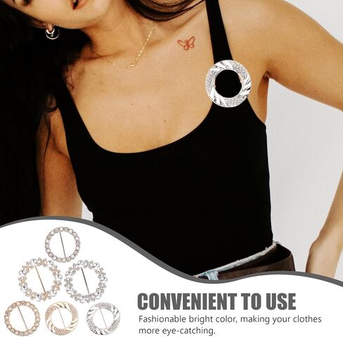 Adorainbow Gold Decor 6pcs Metal T-shirt Clips Rhinestones Clothes Corner Knotted Button Pearl Rhinestone Circle Clip Buckle Round Waist Buckle Shirt Silk Scarf for Women Girl, As Shown, 4.5x4.5cm in Kuwait