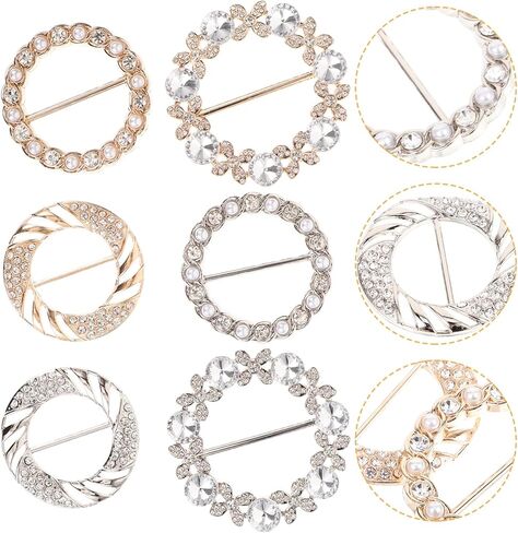 Adorainbow Gold Decor 6pcs Metal T-shirt Clips Rhinestones Clothes Corner Knotted Button Pearl Rhinestone Circle Clip Buckle Round Waist Buckle Shirt Silk Scarf for Women Girl, As Shown, 4.5x4.5cm in Kuwait