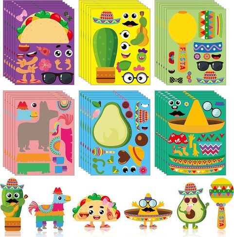 Haooryx 36Pcs Make Your Own Fiesta Stickers Sheet, Make a Face Stickers Game Mexican Fiesta Cinco De Mayo Taco Sticker Mix and Match Cactus Sticker for Kids Birthday Party Favor Gift Art Craft Rewards in Kuwait
