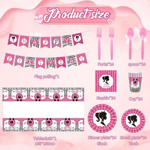 مجموعة لوازم حفلات اعياد الميلاد للبنات مكونة من 170 قطعة، تخدم 24 طبق ضيوف ومناديل واكواب ومفرش طاولة وادوات مائدة لحفلات اعياد الميلاد بطابع دمية الاميرة in Kuwait