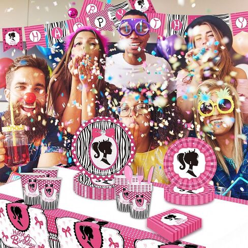 مجموعة لوازم حفلات اعياد الميلاد للبنات مكونة من 170 قطعة، تخدم 24 طبق ضيوف ومناديل واكواب ومفرش طاولة وادوات مائدة لحفلات اعياد الميلاد بطابع دمية الاميرة in Kuwait