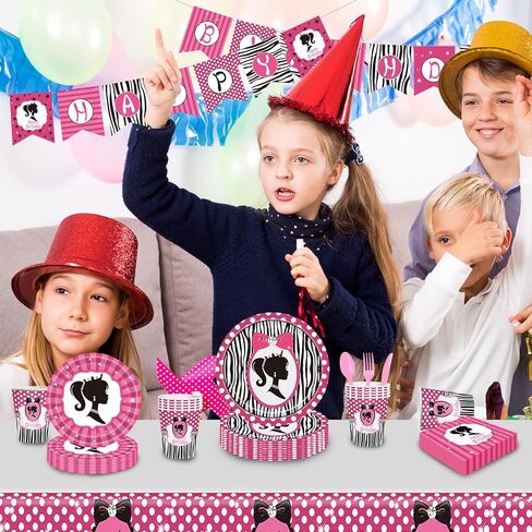 مجموعة لوازم حفلات اعياد الميلاد للبنات مكونة من 170 قطعة، تخدم 24 طبق ضيوف ومناديل واكواب ومفرش طاولة وادوات مائدة لحفلات اعياد الميلاد بطابع دمية الاميرة in Kuwait