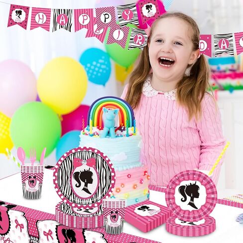 مجموعة لوازم حفلات اعياد الميلاد للبنات مكونة من 170 قطعة، تخدم 24 طبق ضيوف ومناديل واكواب ومفرش طاولة وادوات مائدة لحفلات اعياد الميلاد بطابع دمية الاميرة in Kuwait