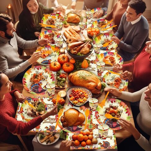 TURNMEON 192PCS Paper Plates Thanksgiving Party Supplies Tableware Set Include 24 Set Turkey Maple Leaf Disposable Plates and Napkin Dinnerware Set for 24 Guest Autumn Harvest Thanksgiving Table Decor in Saudi Arabia