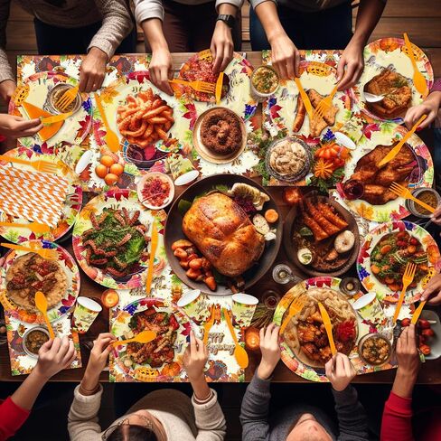 TURNMEON 192PCS Paper Plates Thanksgiving Party Supplies Tableware Set Include 24 Set Turkey Maple Leaf Disposable Plates and Napkin Dinnerware Set for 24 Guest Autumn Harvest Thanksgiving Table Decor in Saudi Arabia