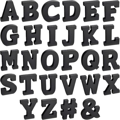 Bright Creations 54 Pieces 3D Wooden Alphabet Letters for Tabletop, Home Wall, Party Decor, DIY Crafts, A-Z (3 Inch, Black, 0.6 in Thick) in Saudi Arabia