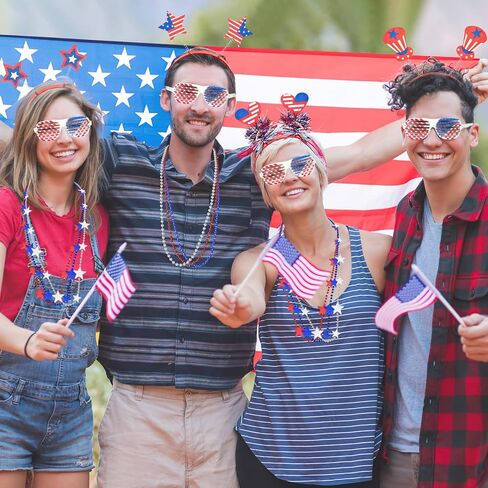 36 قطعة من عصابات الرأس في الرابع من يوليو، مجموعة من عصابة الرأس الوطنية مع نظارات العلم الأمريكي، قلادات على شكل نجمة، إكسسوارات الحفلات العسكرية، عصابة رأس أمريكية، إكسسوارات تحت عنوان أمريكا لحفلة يوم الاستقلال in Kuwait