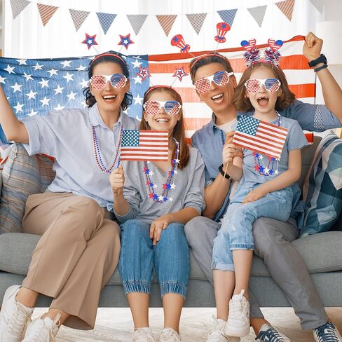 36 قطعة من عصابات الرأس في الرابع من يوليو، مجموعة من عصابة الرأس الوطنية مع نظارات العلم الأمريكي، قلادات على شكل نجمة، إكسسوارات الحفلات العسكرية، عصابة رأس أمريكية، إكسسوارات تحت عنوان أمريكا لحفلة يوم الاستقلال in Kuwait