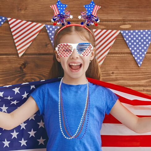 36 قطعة من عصابات الرأس في الرابع من يوليو، مجموعة من عصابة الرأس الوطنية مع نظارات العلم الأمريكي، قلادات على شكل نجمة، إكسسوارات الحفلات العسكرية، عصابة رأس أمريكية، إكسسوارات تحت عنوان أمريكا لحفلة يوم الاستقلال in Kuwait