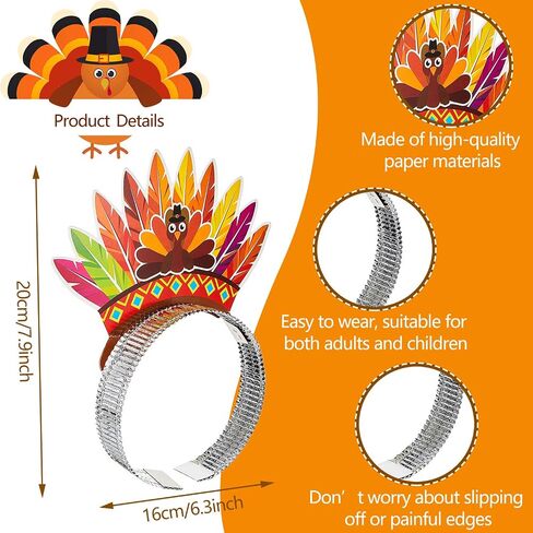 12 Pieces Thanksgiving Turkey Headbands for Thanksgiving Theme Party Birthday Party Decoration in Kuwait