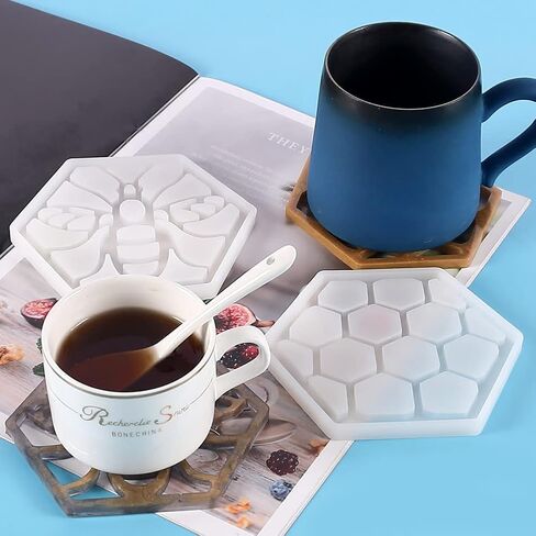 مجموعة من 2 قوالب سيليكون كوستر قالب النحل وقالب العسل سيليكون القهوة شرب كوستر قوالب لإيبوكسي الراتنج الصب in Kuwait