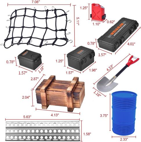Globact 1/10 RC ملحقات الزاحف شبكة الأمتعة/طبل الزيت/صندوق الخشب/خزان الوقود/لوحة الاسترداد/صندوق الأدوات/مجرفة لـ 1/10 Traxxas Trx4 Trx6 Axial SCX10 Redcat GEN 7 8 Rc4wd (أزرق) in Kuwait