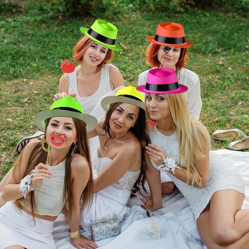 ELECLAND 40 قطعة قبعات حفلات مرحة بألوان نيون لمستلزمات الحفلات قبعات فيدورا مع حفلة العصابات in Kuwait