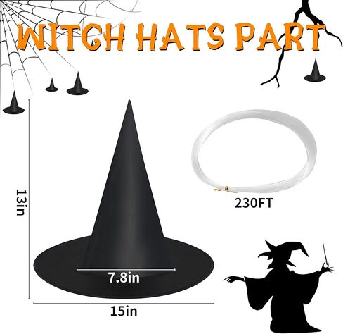 الجبتي 5 قطع قبعات الساحرات للهالوين باللون الأسود | قبعات ساحرة معلقة ديكورات مع شبكة عنكبوت و16 قطعة من ديكورات الخفافيش زي الساحرة وإكسسوارات الهالوين وديكور داخلي وخارجي in Kuwait