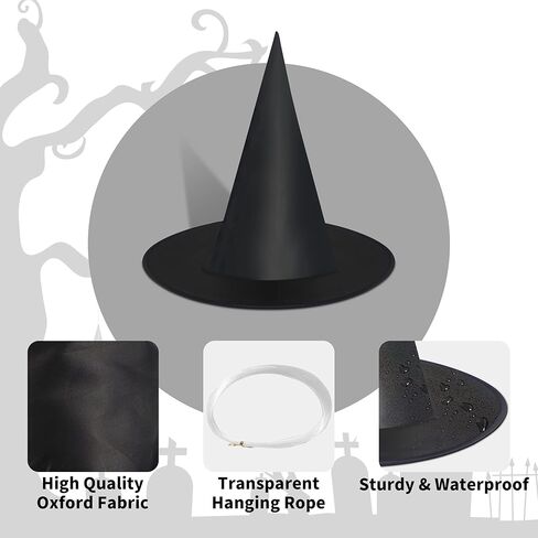 الجبتي 5 قطع قبعات الساحرات للهالوين باللون الأسود | قبعات ساحرة معلقة ديكورات مع شبكة عنكبوت و16 قطعة من ديكورات الخفافيش زي الساحرة وإكسسوارات الهالوين وديكور داخلي وخارجي in Kuwait