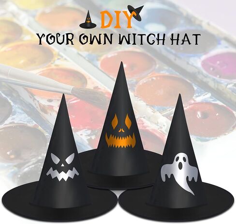 الجبتي 5 قطع قبعات الساحرات للهالوين باللون الأسود | قبعات ساحرة معلقة ديكورات مع شبكة عنكبوت و16 قطعة من ديكورات الخفافيش زي الساحرة وإكسسوارات الهالوين وديكور داخلي وخارجي in Kuwait