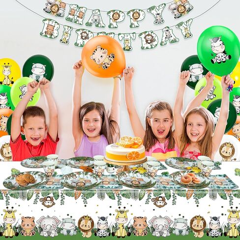 Safari Baby Shower Decorations Boy Plates Napkins and Tablecloth Set Serves 24,Jungle Animal Theme Birthday Party Supplies in Kuwait