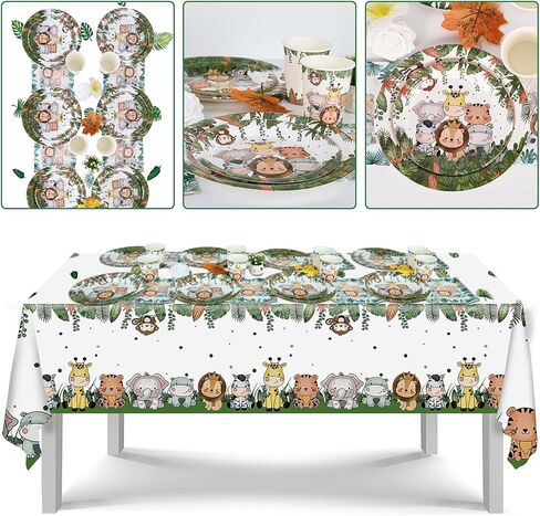 Safari Baby Shower Decorations Boy Plates Napkins and Tablecloth Set Serves 24,Jungle Animal Theme Birthday Party Supplies in Kuwait