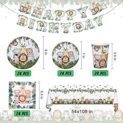 Safari Baby Shower Decorations Boy Plates Napkins and Tablecloth Set Serves 24,Jungle Animal Theme Birthday Party Supplies in Kuwait
