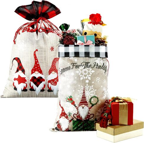 2 Pieces Large Christmas Drawstring Bags 22 x 15 Inches Santa Claus Christmas Gift Wrapping Bags Red and Black Plaid Drawstring Gift Bags for Xmas Holiday Birthday Party Favors in Saudi Arabia