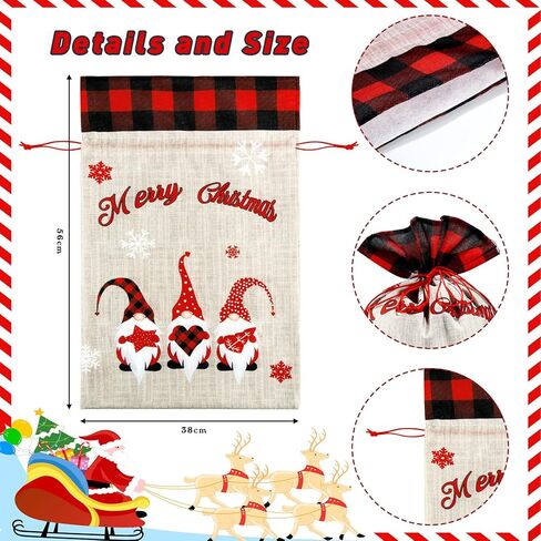 2 Pieces Large Christmas Drawstring Bags 22 x 15 Inches Santa Claus Christmas Gift Wrapping Bags Red and Black Plaid Drawstring Gift Bags for Xmas Holiday Birthday Party Favors in Saudi Arabia
