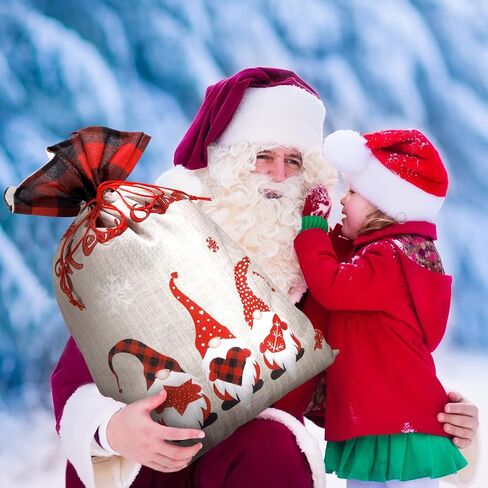 2 Pieces Large Christmas Drawstring Bags 22 x 15 Inches Santa Claus Christmas Gift Wrapping Bags Red and Black Plaid Drawstring Gift Bags for Xmas Holiday Birthday Party Favors in Saudi Arabia
