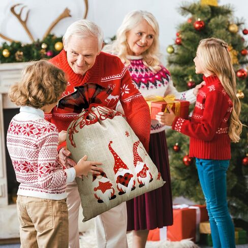2 Pieces Large Christmas Drawstring Bags 22 x 15 Inches Santa Claus Christmas Gift Wrapping Bags Red and Black Plaid Drawstring Gift Bags for Xmas Holiday Birthday Party Favors in Saudi Arabia