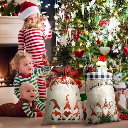 2 Pieces Large Christmas Drawstring Bags 22 x 15 Inches Santa Claus Christmas Gift Wrapping Bags Red and Black Plaid Drawstring Gift Bags for Xmas Holiday Birthday Party Favors in Saudi Arabia