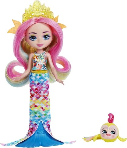 Enchantimals Radia Rainbow Fish Doll (6-in) & Flo Animal Friend Figure from Ocean Kingdom Collection, Small Doll with Removable Skirt and Accessories, Great Gift for 3 to 8 Year Old Kids in Kuwait