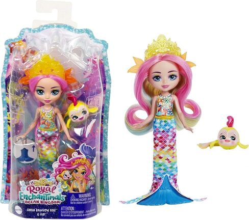 Enchantimals Radia Rainbow Fish Doll (6-in) & Flo Animal Friend Figure from Ocean Kingdom Collection, Small Doll with Removable Skirt and Accessories, Great Gift for 3 to 8 Year Old Kids in Kuwait
