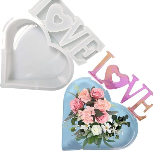 2 PCS Large Resin Mold, Epoxy Resin Molds Silicone, Heart+Love Resin Molds for Flowers Preservation in Kuwait